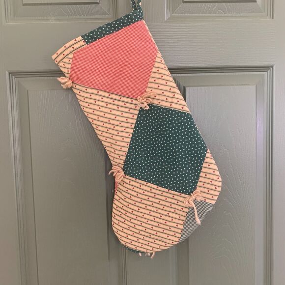 Handmade Repurposed Tree Skirt Christmas Stocking Granny Core Squares 17 Inch - Picture 4 of 7